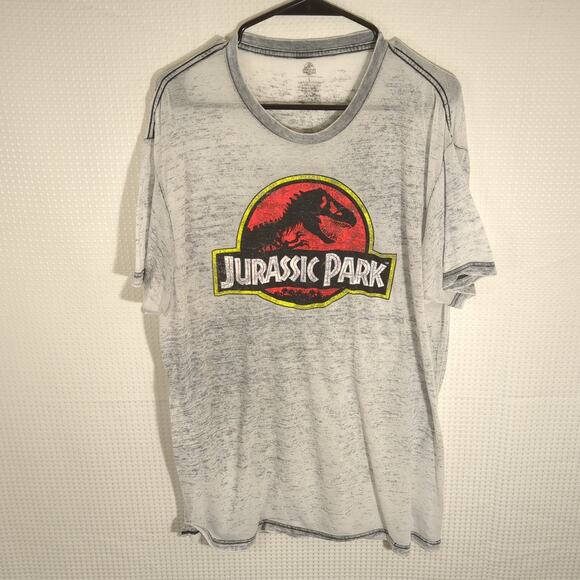 Jurassic Park Gray Distressed Graphic T-Shirt Adult Large Universal Studios Tee - Picture 1 of 4